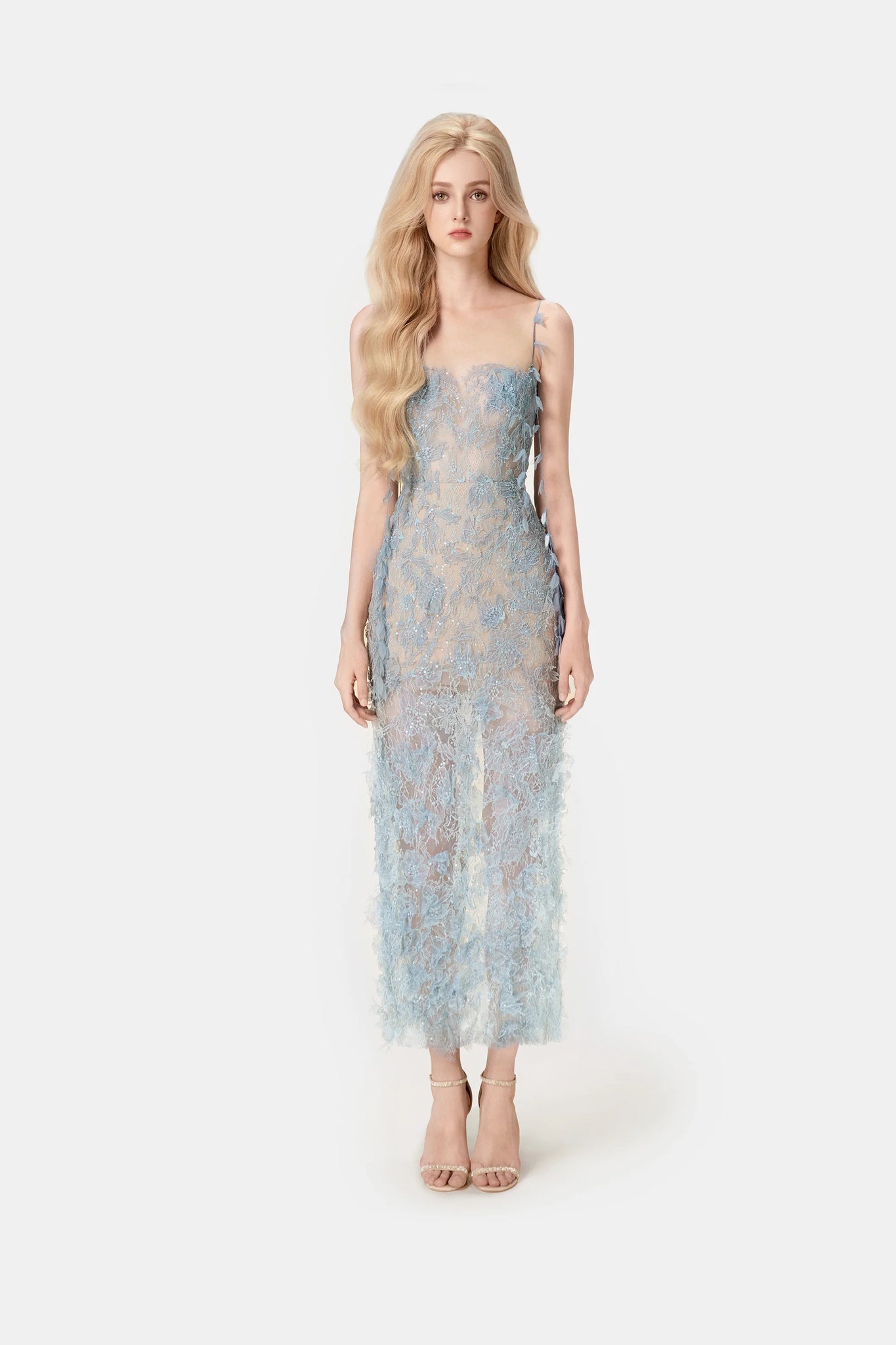 Lace Pencil Dress  Sleeveless Strapless 3D Flower Slim Elegant Party Dresses | REBECCA WARDROBE
