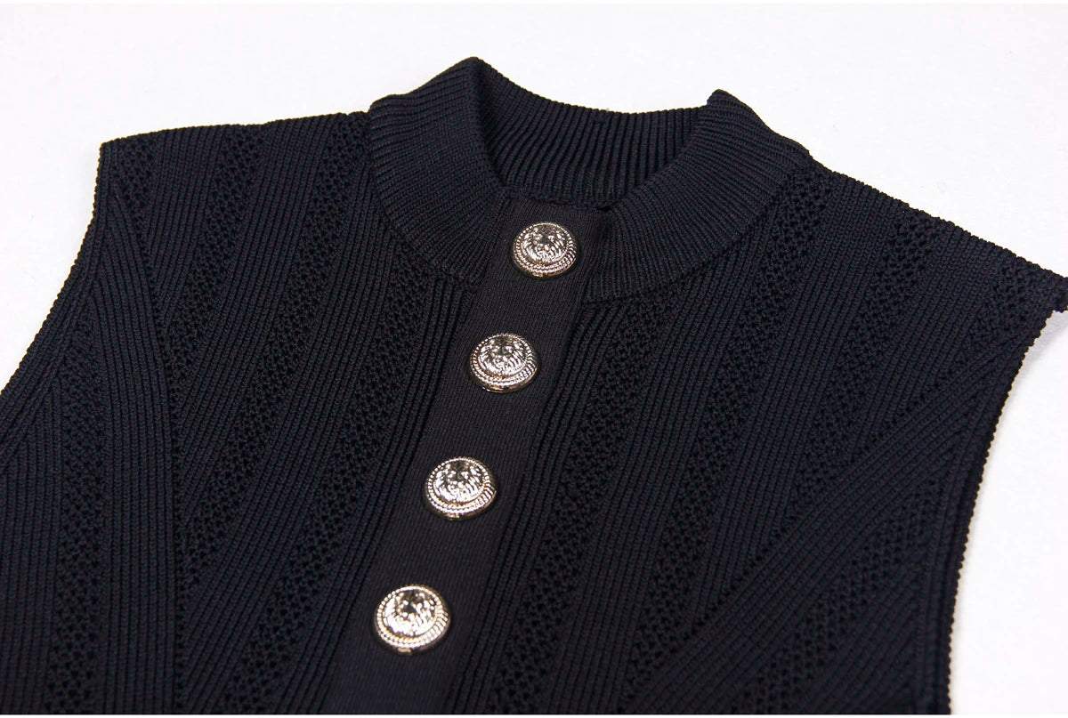 leeveless Buttons Stretch Vest Slim Slim Bottom Wear Versatile Knitted Top | REBECCA WARDROBE
